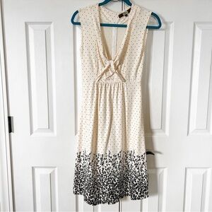 Anthropologie Eva Franco V Neck Cream Polka Dot & Floral A Line Dress Size 2